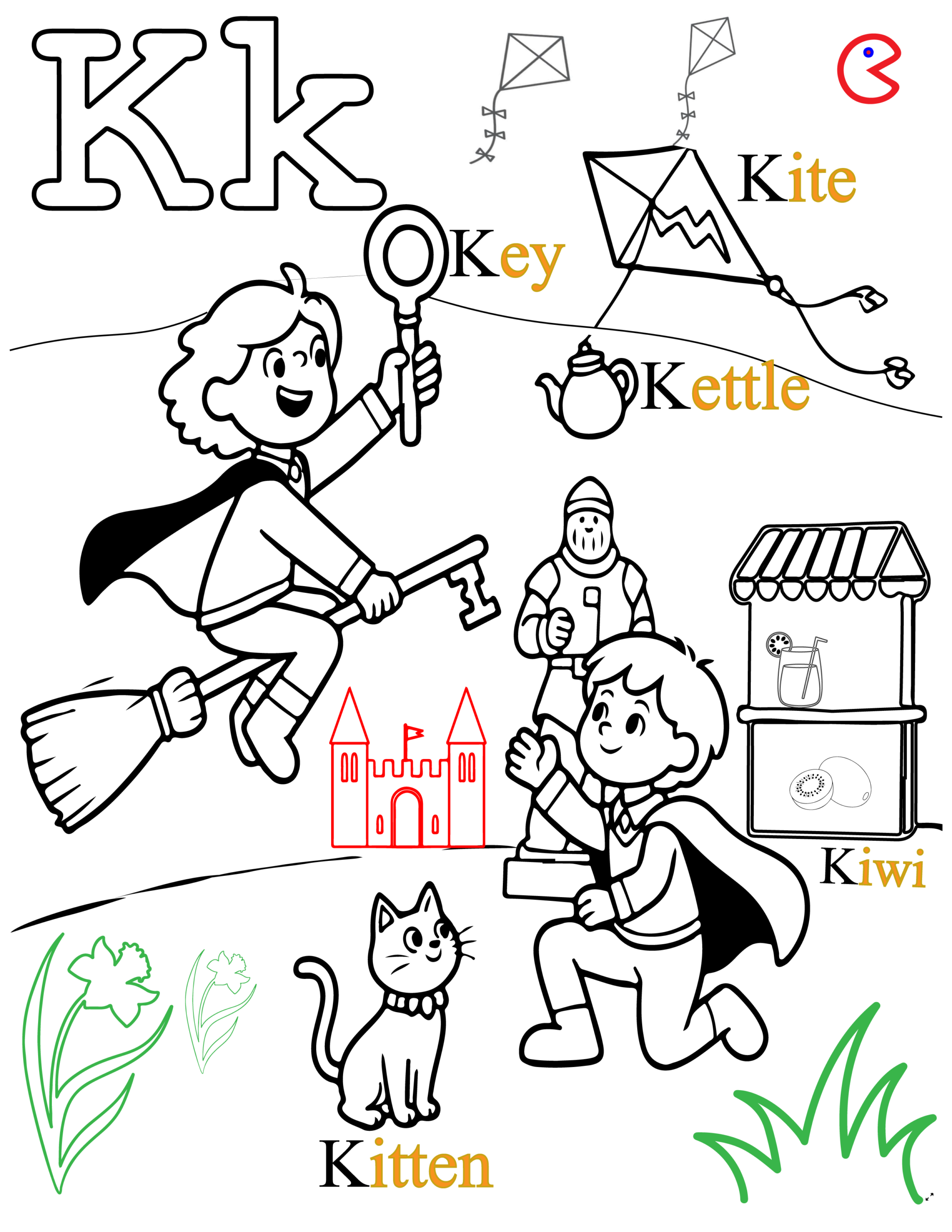 K is for Kite Coloring Page – Kids