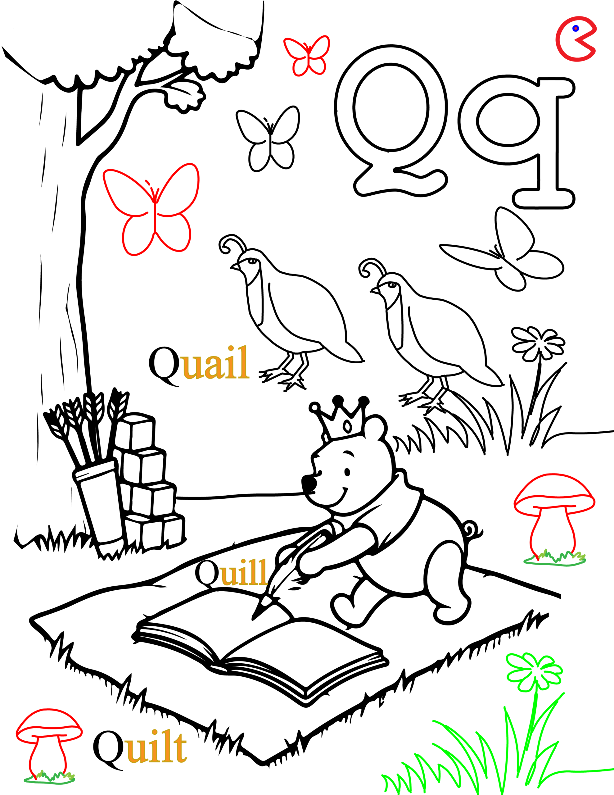 Q is for Quail Coloring Page – Kids