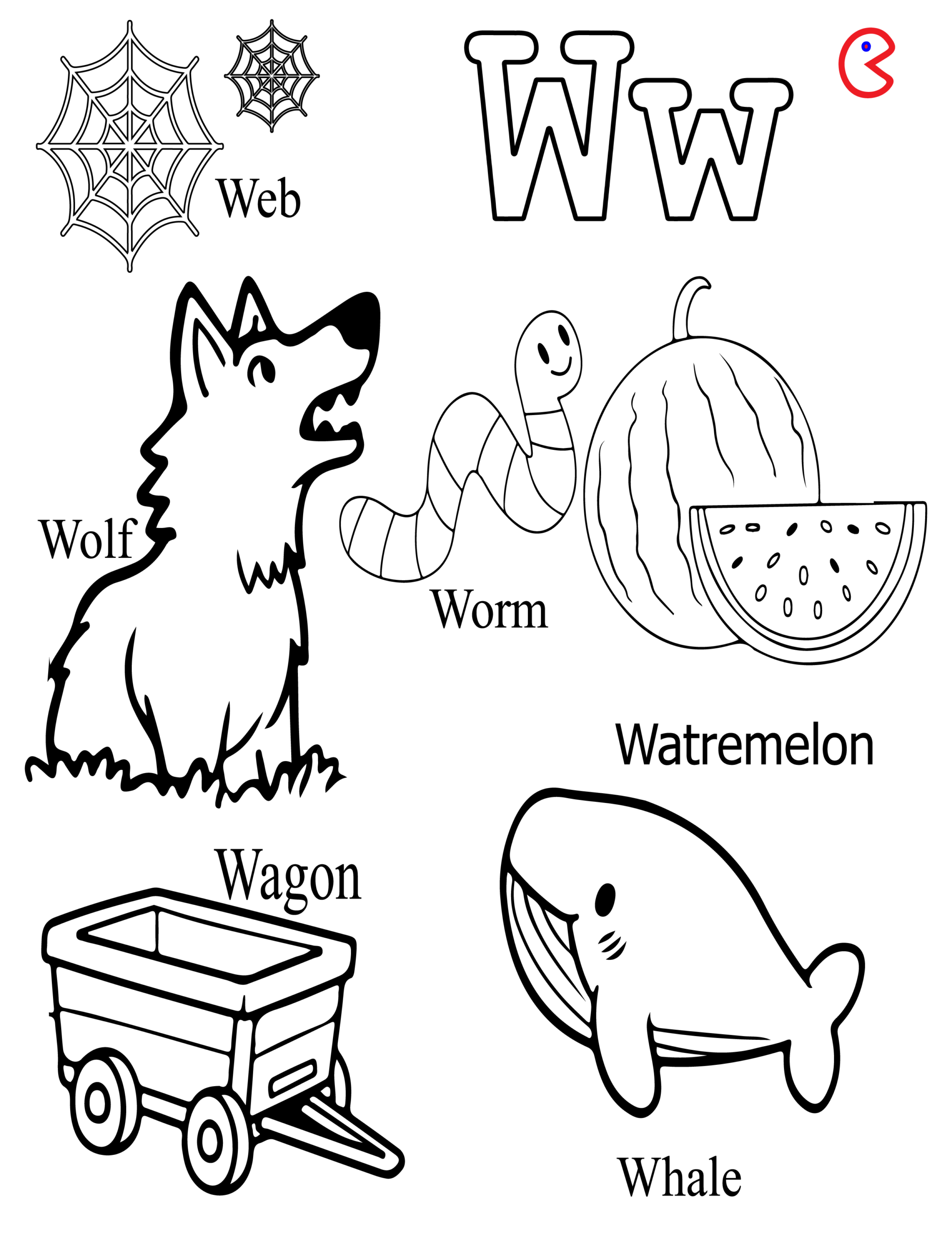 W is for Whale Coloring Page – Kids