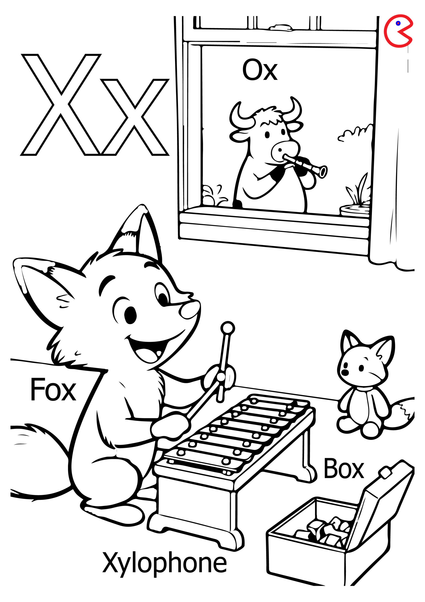 X is for Xylophone Coloring Page – Kids
