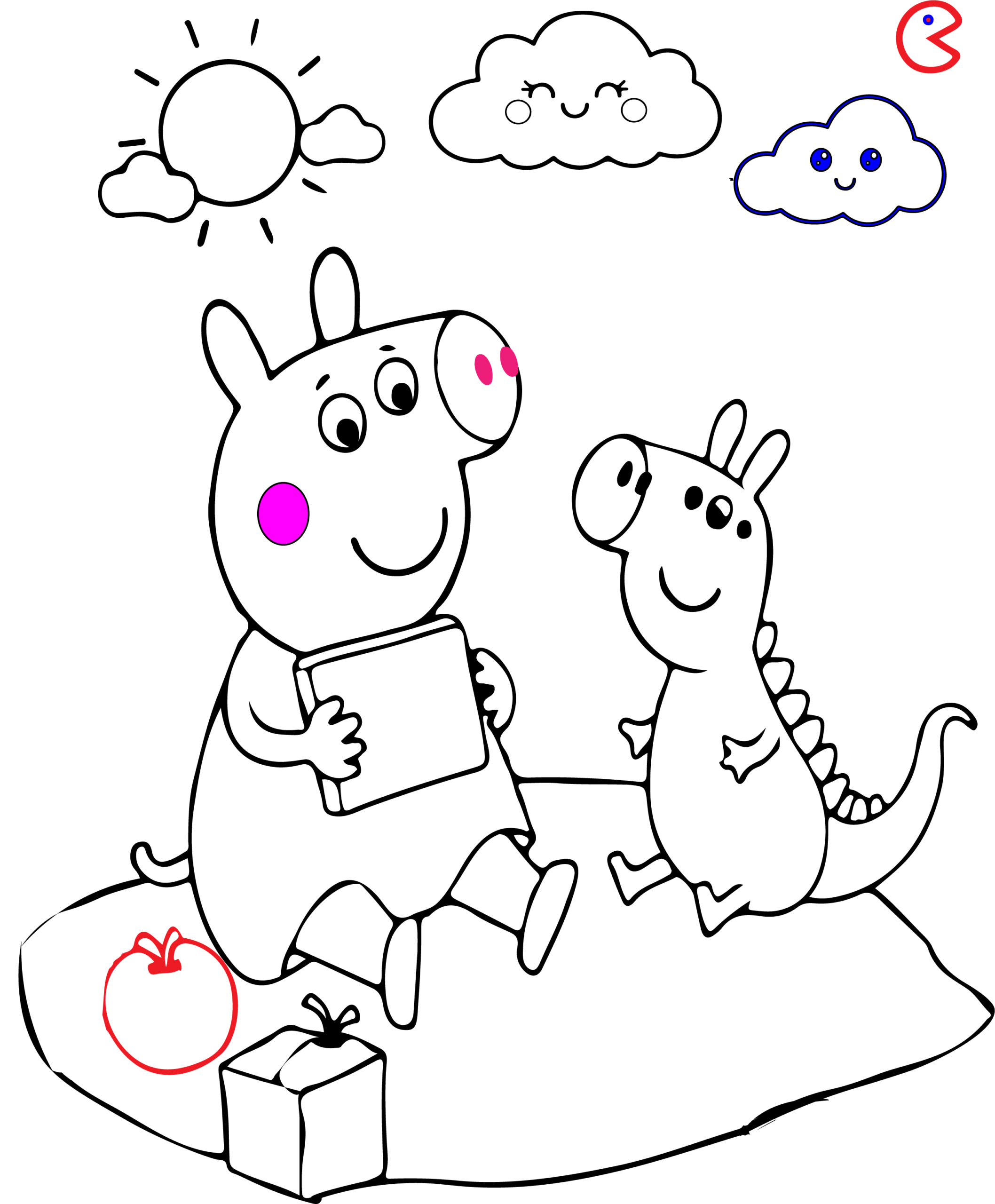 Cute Cartoon Animal Friends Picnic Coloring Page for Kids