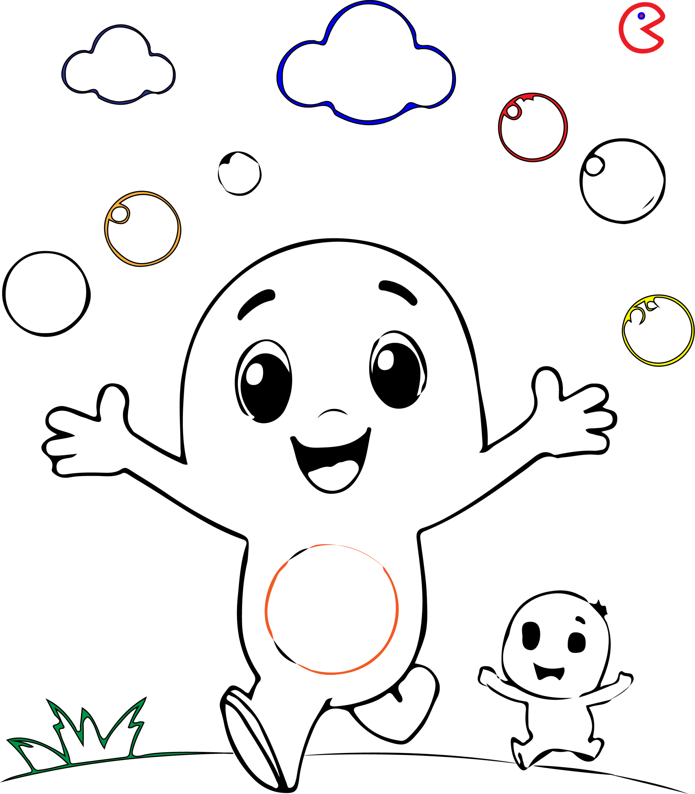 Cute Cartoon Animal Friends Forest Coloring Page for Kids